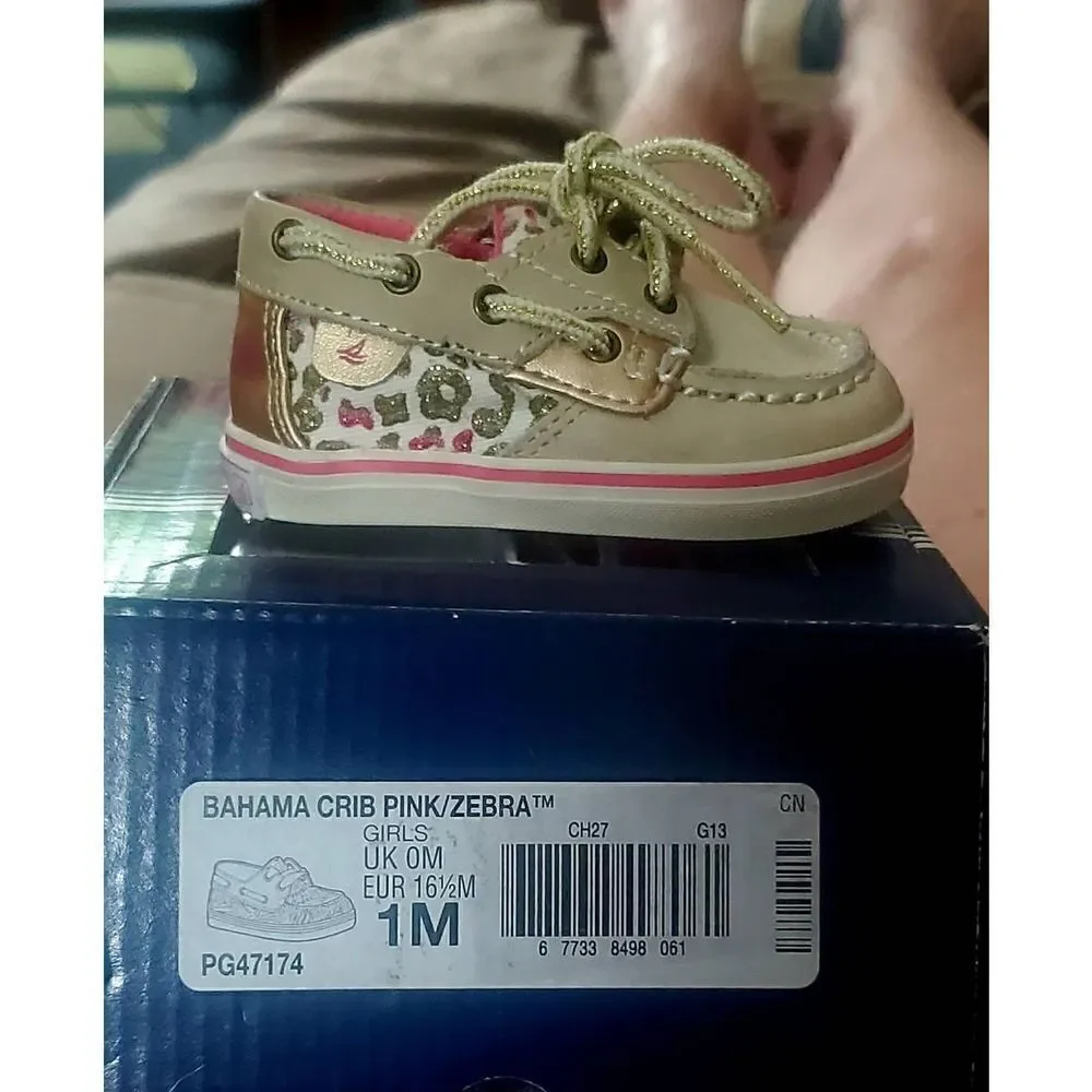 NIB SPERRY INFANT BAHAMA ZEBRA PRINT CRIB SHOES